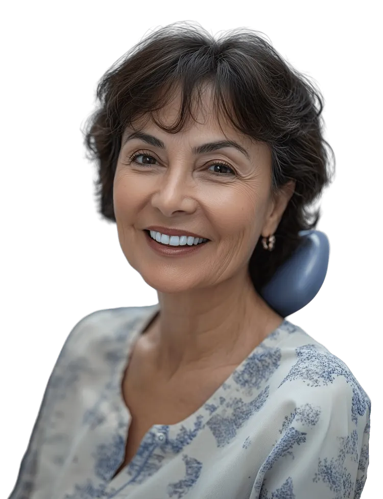 A smiling woman with an even, natural-looking smile